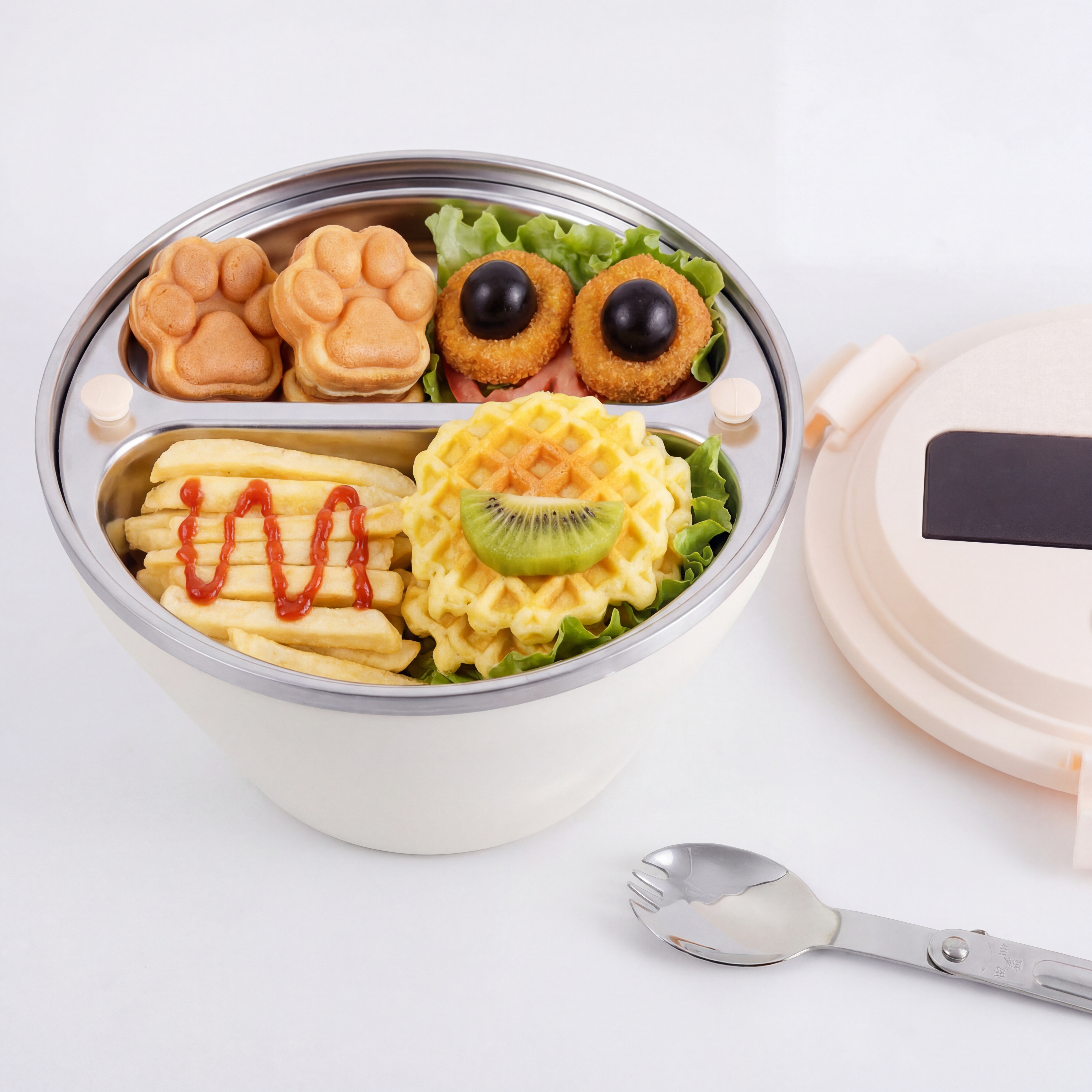 Kids Insulated Bento Salad Box – 304 Stainless Steel, 2-Layer Lunch Container with Compartments, Spoon & Thermal Bag