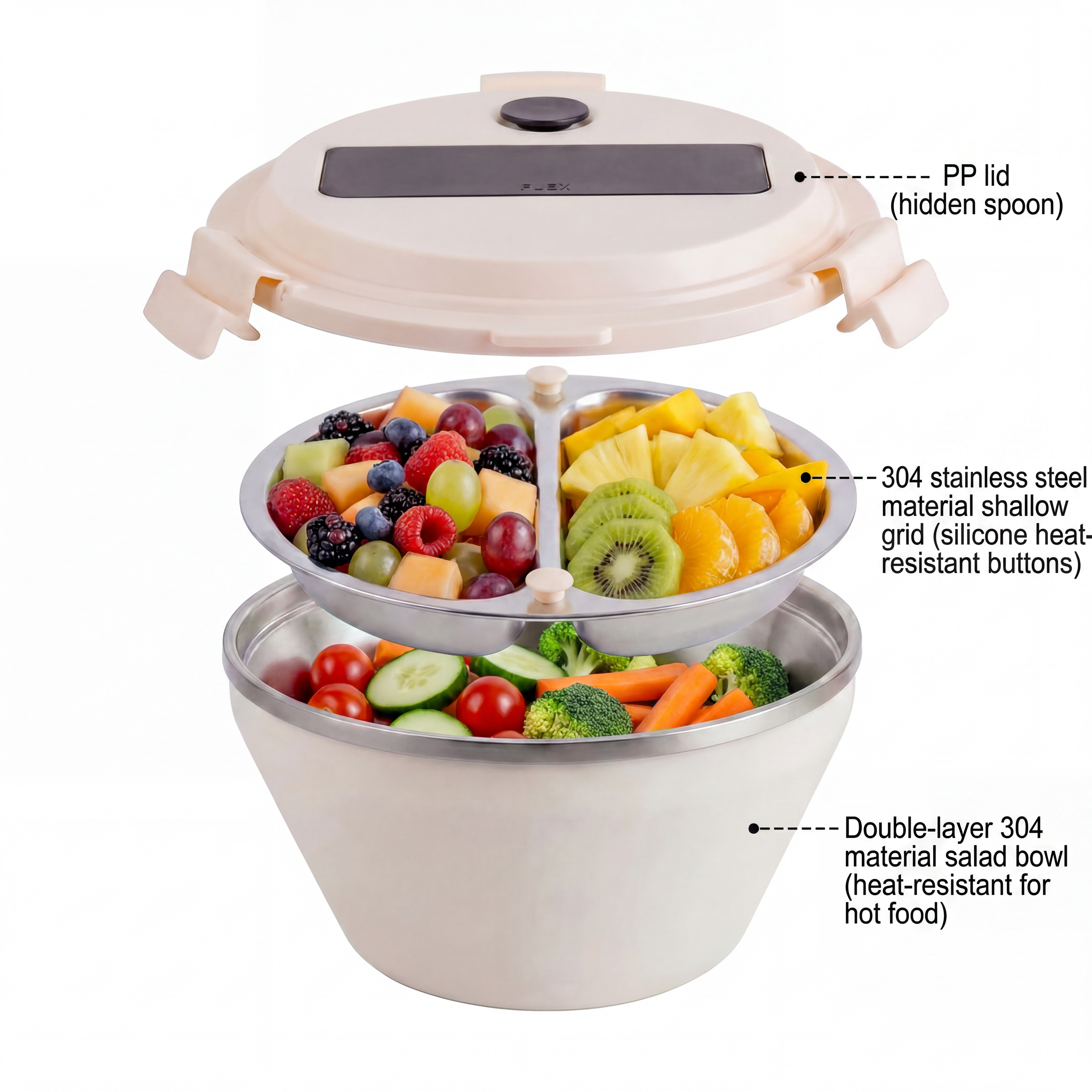 Kids Insulated Bento Salad Box – 304 Stainless Steel, 2-Layer Lunch Container with Compartments, Spoon & Thermal Bag