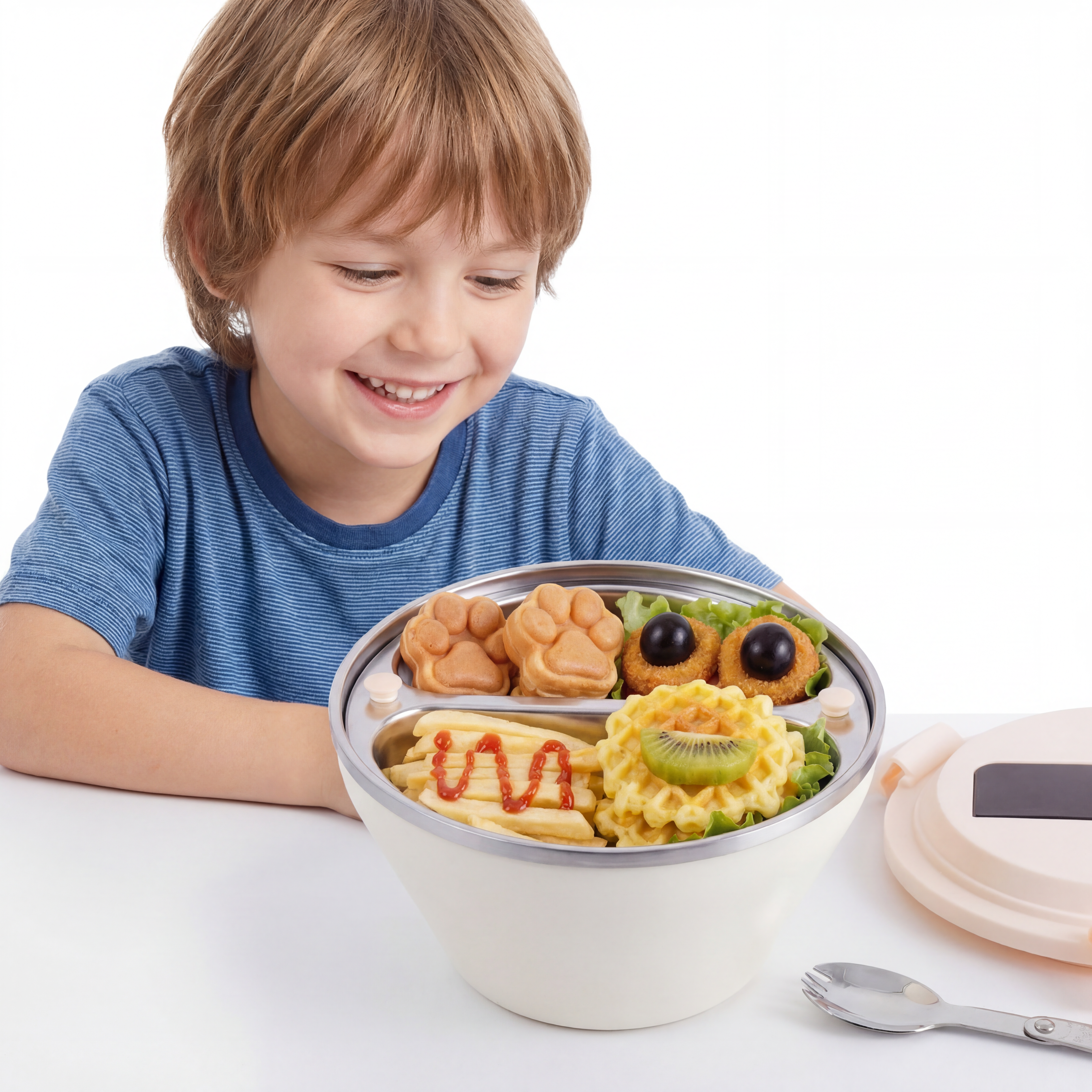 Kids Insulated Bento Salad Box – 304 Stainless Steel, 2-Layer Lunch Container with Compartments, Spoon & Thermal Bag