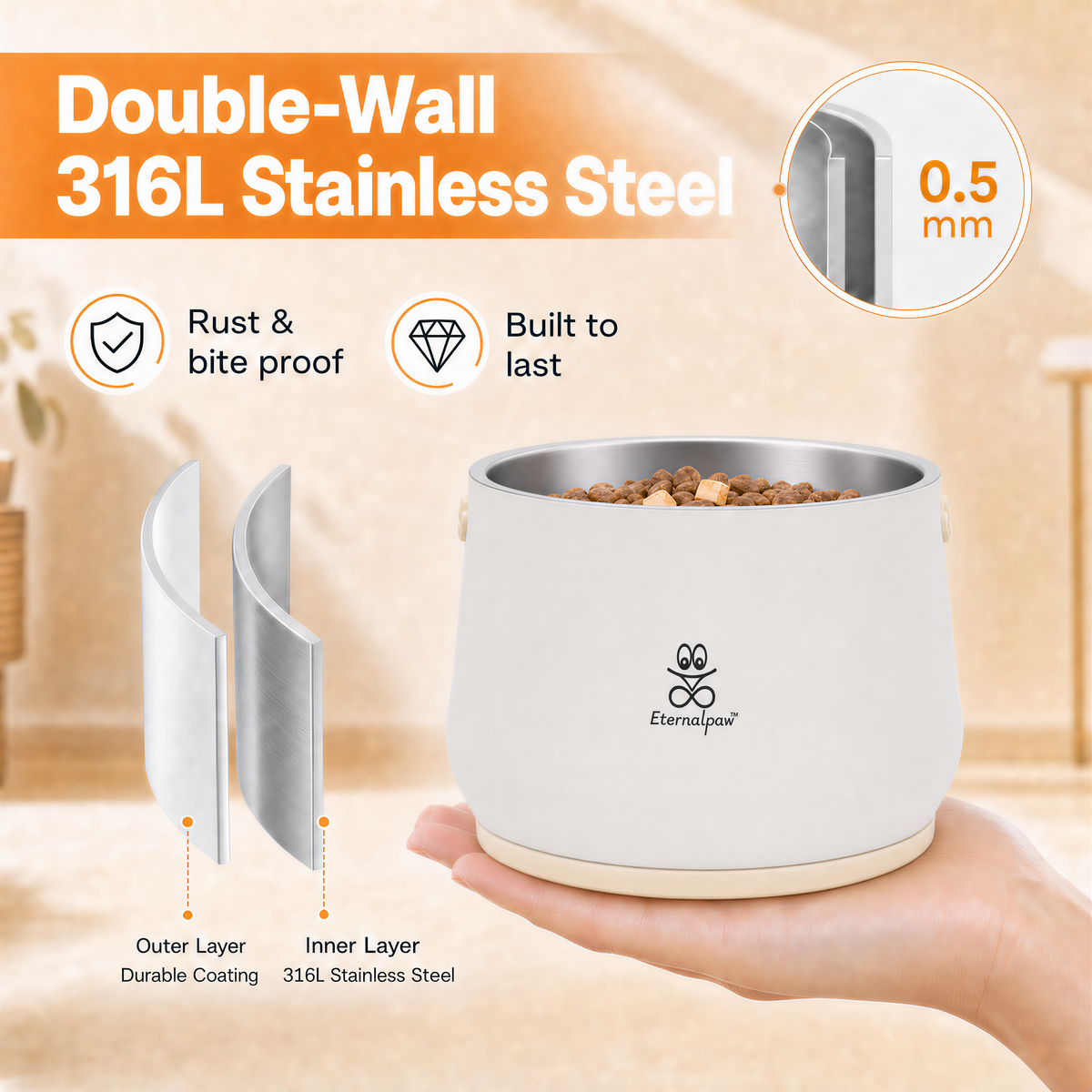 Elevated pet bowl stainless steel material detail