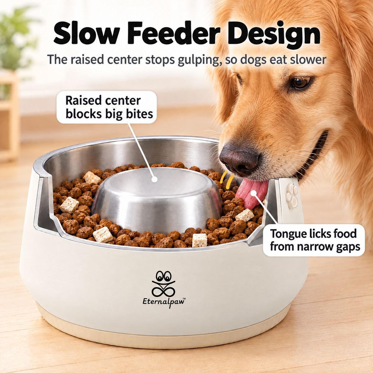 Elevated slow feeder bowl working principle detail